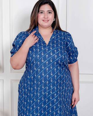 plus size floral printed collar-neck puff sleeve maxi dress 4