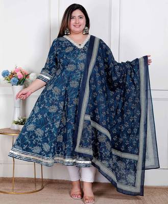 plus size hand block printed anarkali kurta for women 1