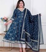   plus size women's jashn hand block printed ethnic anarkali kurta and dupatta