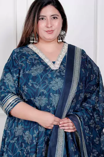 plus size hand block printed anarkali kurta for women