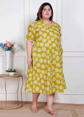 plus size yellow printed puff sleeve maxi dress for women 3