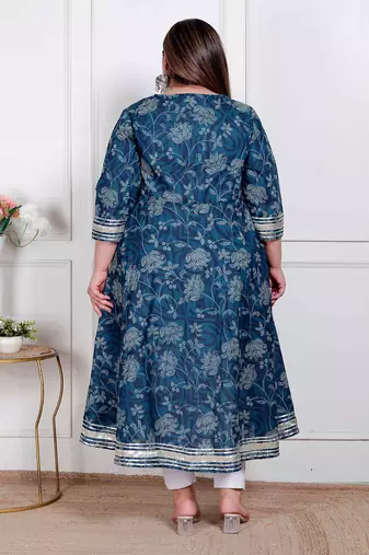 plus size hand block printed anarkali kurta for women