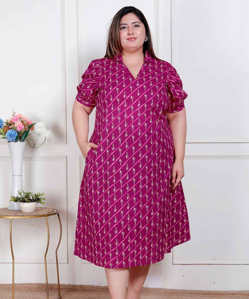 plus size magenta floral printed maxi dress for women
