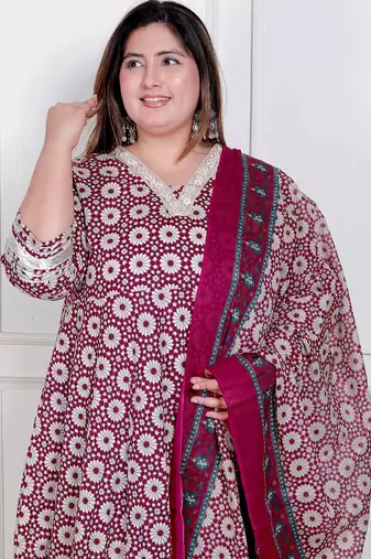 plus size cream embroidered cotton kurta set