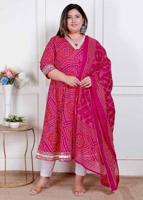 plus size bandhani ethnic anarkali kurta set for women 1