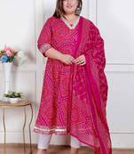   plus size women's bandhani ethnic anarkali kurta  and dupatta