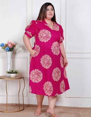 plus size pink printed collar neck maxi dress for women 2