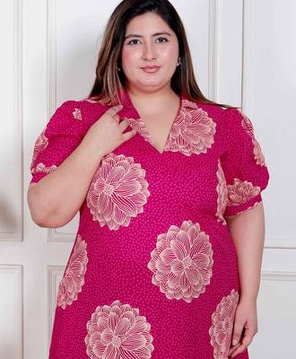 plus size pink printed collar neck maxi dress for women 4