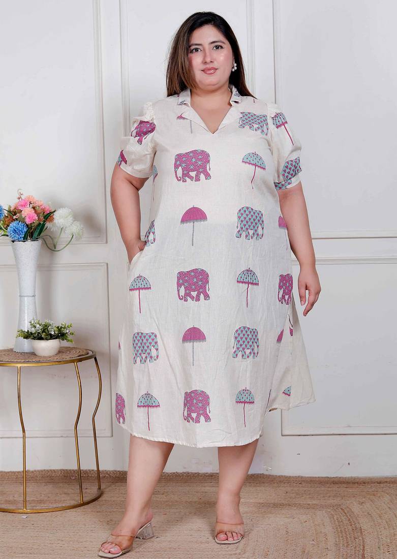 off-white plus size flex cotton short sleeve dress for women