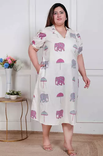 off-white plus size flex cotton short sleeve dress for women