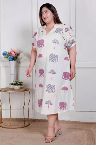 off-white plus size flex cotton short sleeve dress for women