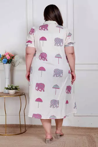 off-white plus size flex cotton short sleeve dress for women