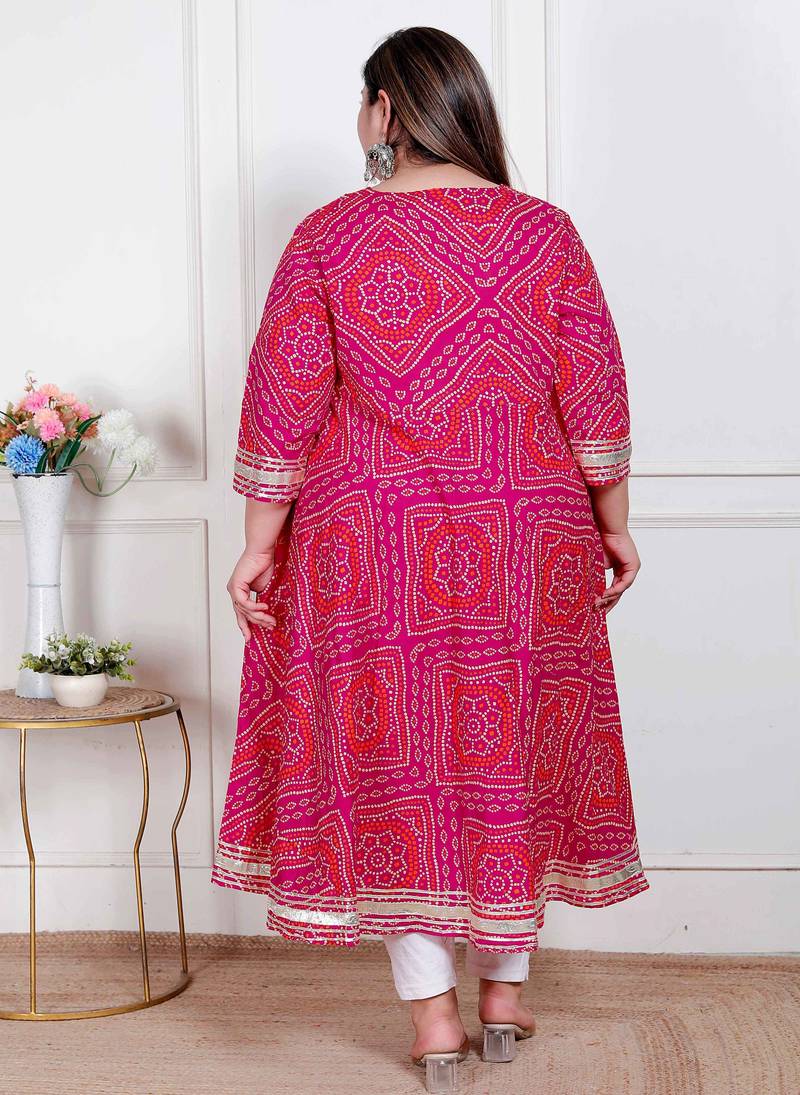   plus size women's bandhani ethnic anarkali kurta  and dupatta