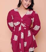 magenta animal print butterfly style top for women