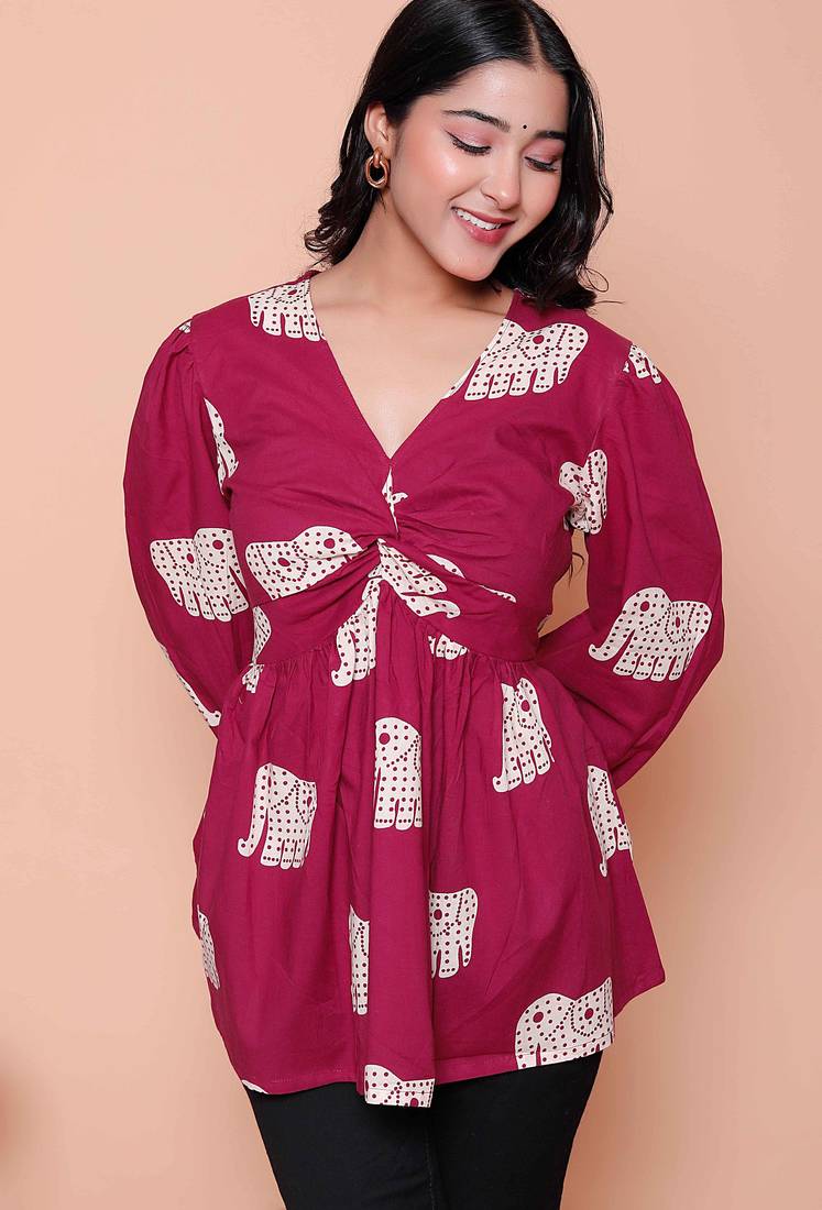 magenta animal print butterfly style top for women