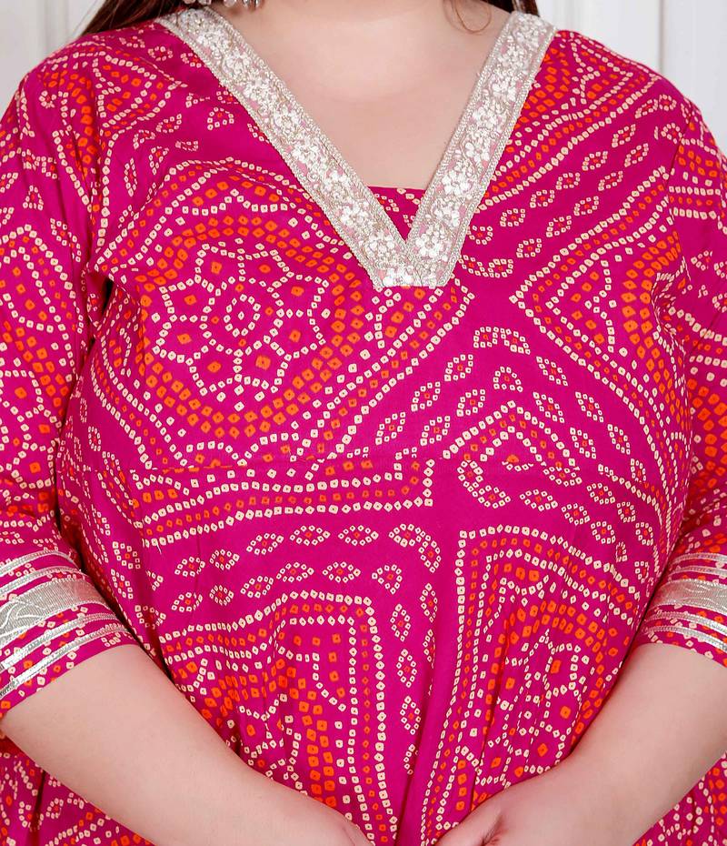   plus size women's bandhani ethnic anarkali kurta  and dupatta