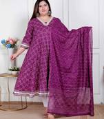   plus size women's bandhani embroidred ethnic anarkali kurta and dupatta
