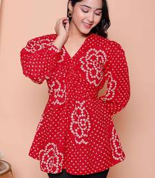 red bandhani printed cotton butterfly top