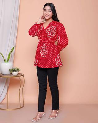 red bandhani printed cotton butterfly top 3