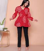 red bandhani printed cotton butterfly top