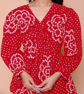 red bandhani printed cotton butterfly top 5