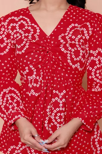 red bandhani printed cotton butterfly top