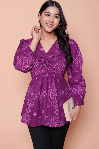 purple bandhani printed butterfly sleeve dress