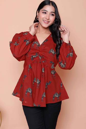 brown animal printed balloon sleeve dress for women