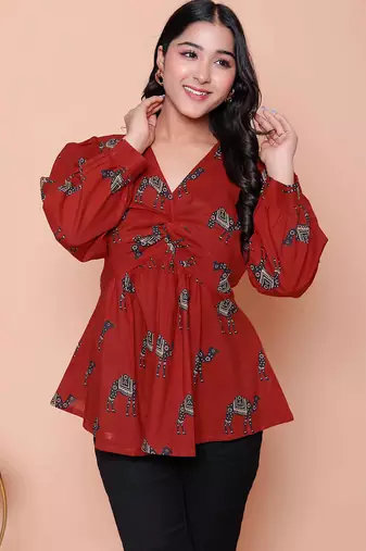 brown animal printed balloon sleeve dress for women