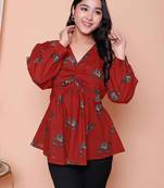 brown animal printed balloon sleeve dress for women