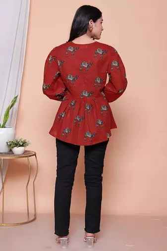 brown animal printed balloon sleeve dress for women