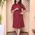 maroon solid a-line dress with belt for women