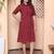 maroon solid a-line dress with belt for women