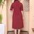 maroon solid a-line dress with belt for women