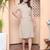 beige solid midi dress with belt for women