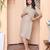 beige solid midi dress with belt for women