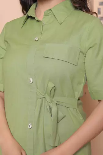 green party dress with belt for women