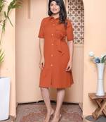   womens rust solid midi dress and side belt