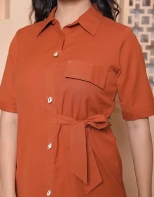 rust solid midi dress with side slit for women 5