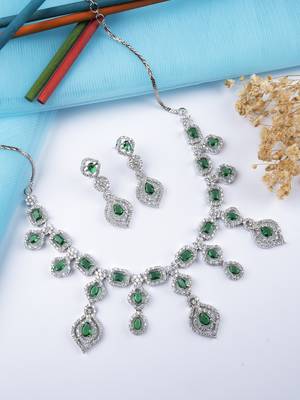 Luxury look green american diamond necklace set 1