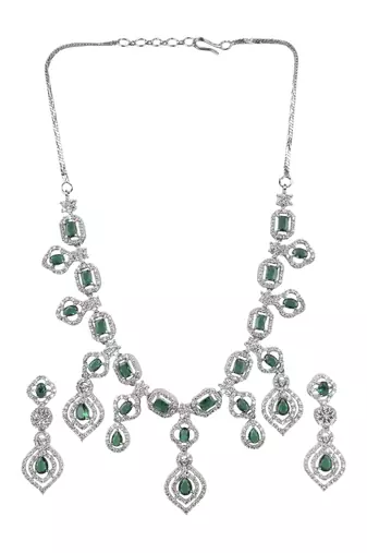 Luxury look green american diamond necklace set