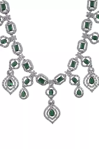 Luxury look green american diamond necklace set