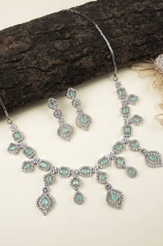 Luxury look turquoise american diamond necklace set