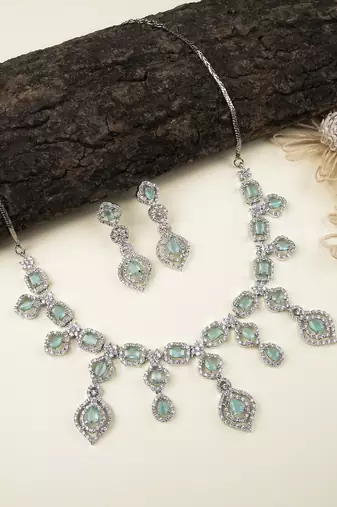 Luxury look turquoise american diamond necklace set