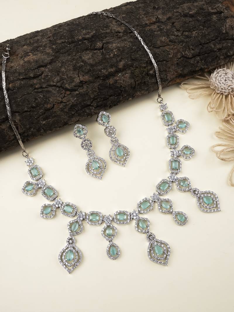 Luxury look turquoise american diamond necklace set