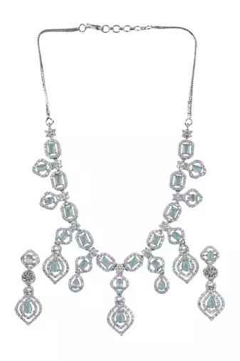 Luxury look turquoise american diamond necklace set