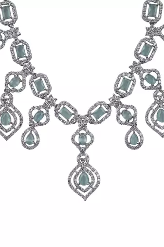 Luxury look turquoise american diamond necklace set