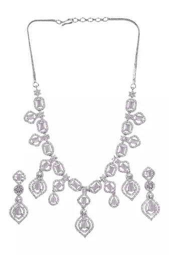 Luxury look pink american diamond necklace set