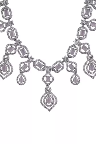 Luxury look pink american diamond necklace set