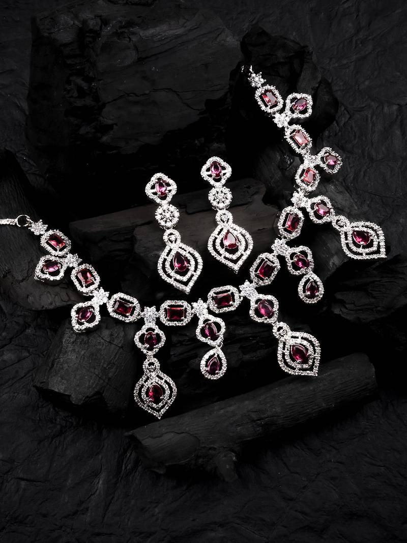 Luxury look red american diamond necklace set